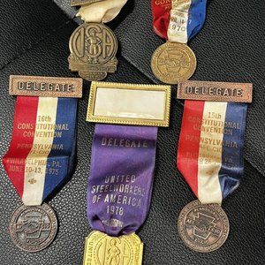 5 United Steelworkers Constitutional Convention 70’s Delegate Badge Pin AFL-CIO